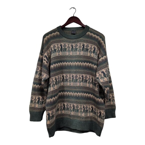 Artesanias Other - ARTESANIAS Los Incas Alpaca Sweater Pullover Green Tan Striped Long Sleeve Sz M?